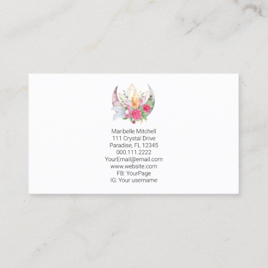 Carte De Visite Boho Moon Crystals Plumes Fleurs Plumes Plumes Pho (Dos)