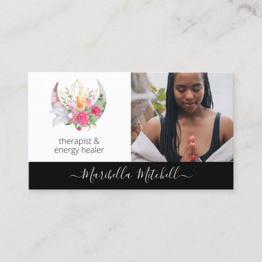 Carte De Visite Boho Moon Crystals Plumes Fleurs Plumes Plumes Pho (Devant)