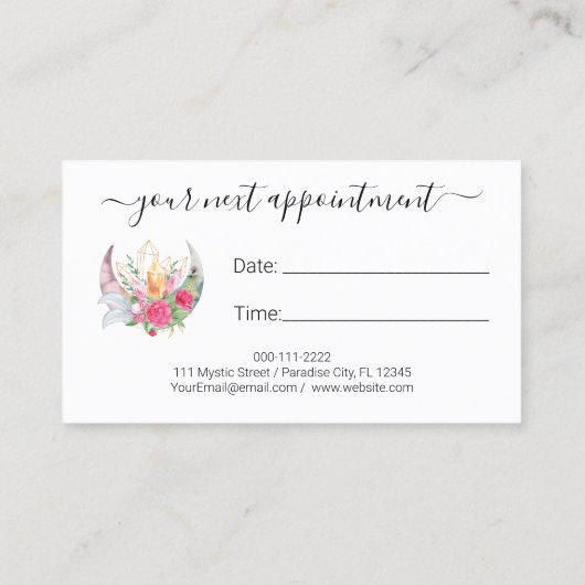 Carte De Visite Boho Moon Crystals Plumes Fleurs Rendez-vous (Dos)