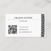 Carte De Visite Boho motif noir & blanc féminin avec logo (Dos)