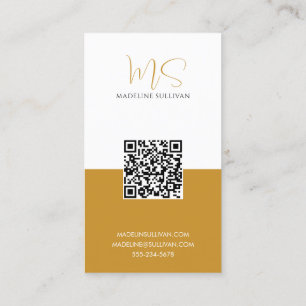 Carte De Visite Boho Mustard Calligraphie Script code QR