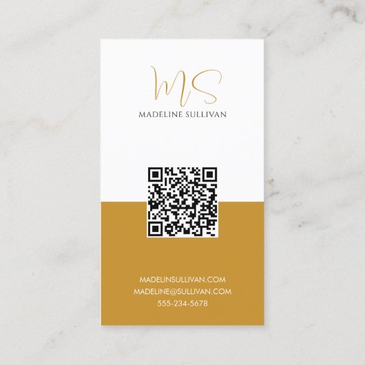 Carte De Visite Boho Mustard Calligraphie Script code QR (Dos)