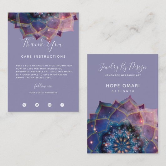 Carte De Visite Boho Nebula Bloom | Conception de Mandala (Devant / Derrière)