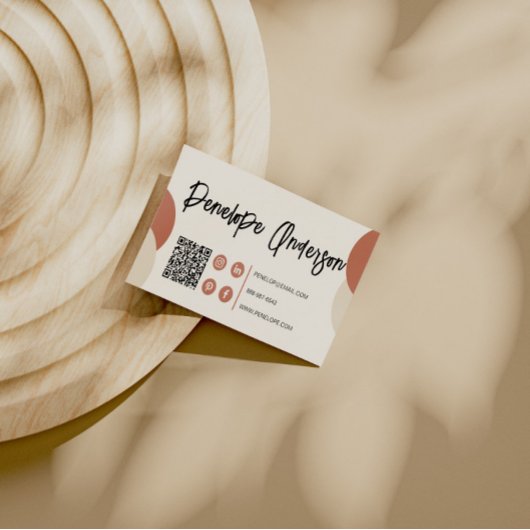 Carte De Visite Boho Neutral Terracotta moderne QR Code tendance