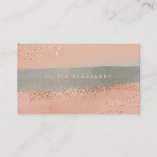 Carte De Visite Boho neutre| Aquarelle Abstraite et or Rose B (Devant)