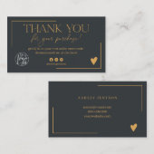 Carte De Visite Boho or marine bleu script commander merci (Devant / Derrière)