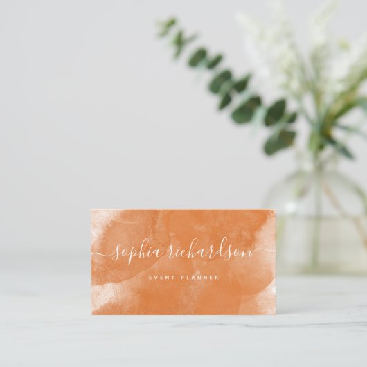 Carte De Visite Boho Orange Aquarelle et Script (Debout devant)