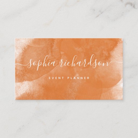 Carte De Visite Boho Orange Aquarelle et Script (Devant)