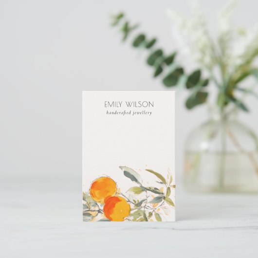 Carte De Visite Boho Orange Fruit Blanc Porte-Bijoux (Debout devant)