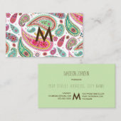Carte De Visite Boho Paisley Multicolor girly motif monogramme (Devant / Derrière)