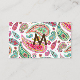Carte De Visite Boho Paisley Multicolor girly motif monogramme