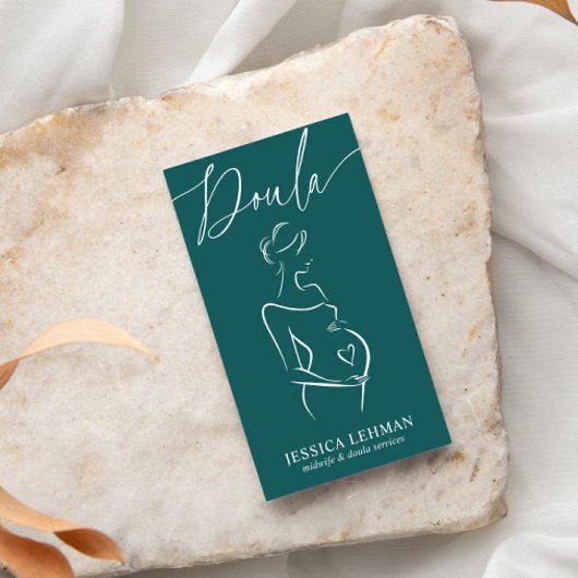 Carte De Visite Boho Pregnant Lady Line Art Doula Midwife QRCODE 