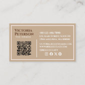 Carte De Visite Boho professionnel Lineart Beige Blanc QR Code (Dos)