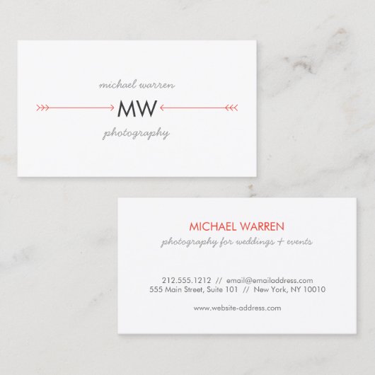 Carte De Visite Boho Red Flèches Monogramme Logo (Devant / Derrière)