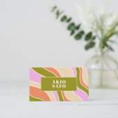 Carte De Visite Boho Retro Abstrait Wavy Lines Rose Green (Debout devant)