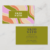 Carte De Visite Boho Retro Abstrait Wavy Lines Rose Green (Devant / Derrière)