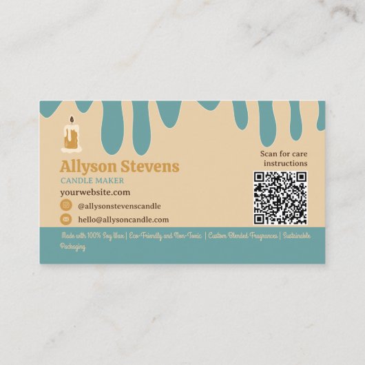 Carte De Visite Boho rétro artisanal bougie fabricant logo qr code (Dos)