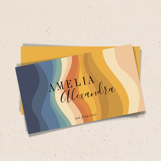 Carte De Visite Boho Rétro Écriture Lignes Ondulées Abstraites Jau