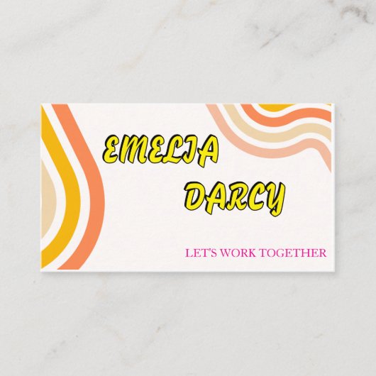 Carte De Visite Boho Retro Script Abstrait Wavy Lines Jaune (Devant)