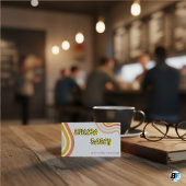 Carte De Visite Boho Retro Script Abstrait Wavy Lines Jaune