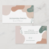 Carte De Visite Boho Retro Wavy Beige Green (Devant / Derrière)