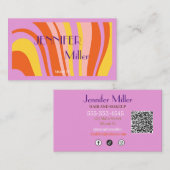 Carte De Visite Boho Retro Wavy Lines Social Media Code QR (Devant / Derrière)
