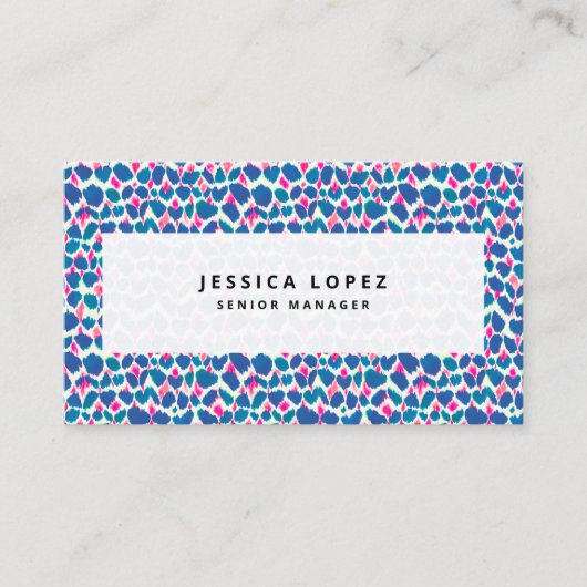 Carte De Visite Boho rose et bleu brosse (Devant)