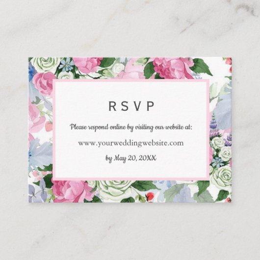 Carte De Visite Boho rose Floral Wedding RSVP site en ligne (Devant)