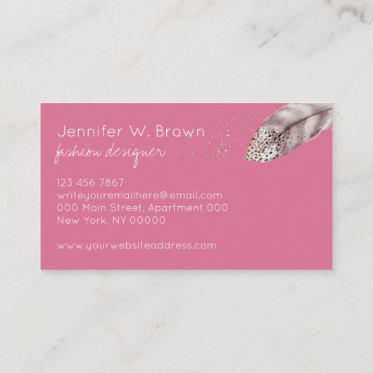 Carte De Visite Boho rose main dessinée Angel Bird Feather (Dos)