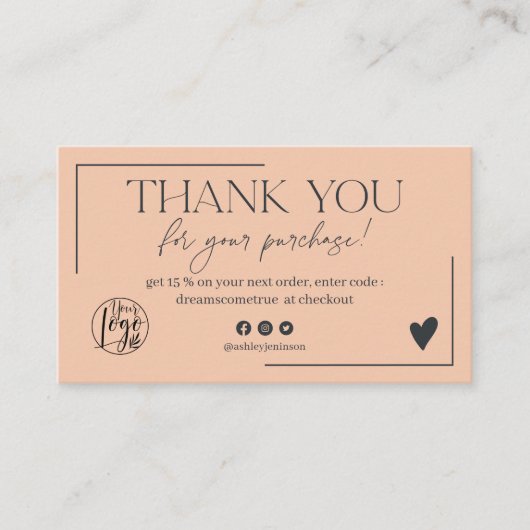 Carte De Visite Boho rose marine bleu script commander merci (Devant)