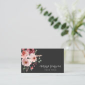 Carte De Visite Boho rose Merlot Floral Noir (Debout devant)