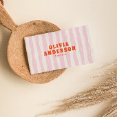 Carte De Visite Boho rose rétro Super Pinstripes Girl QR Code