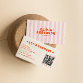Carte De Visite Boho rose rétro Super Pinstripes Girl QR Code