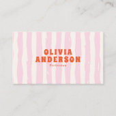 Carte De Visite Boho rose rétro Super Pinstripes Girl QR Code (Devant)