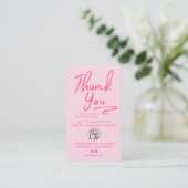 Carte De Visite Boho rose script photo logo commander merci (Debout devant)