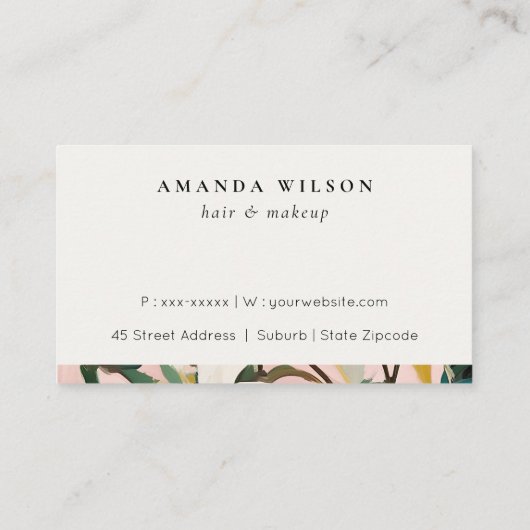 Carte De Visite Boho rose Turquoise vert peint Loyalité florale (Dos)