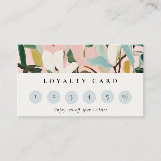 Carte De Visite Boho rose Turquoise vert peint Loyalité florale (Devant)