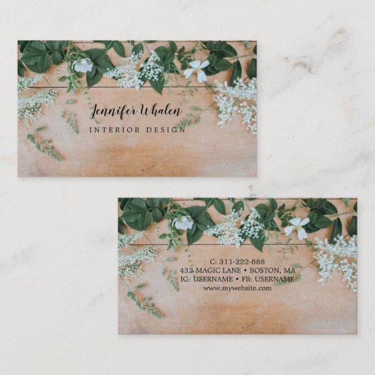 Carte De Visite Boho Rustique Floral Custom (Devant / Derrière)