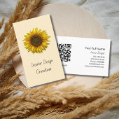 Carte De Visite Boho Sunflower QR code Designer Rustic Cream