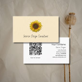 Carte De Visite Boho Sunflower QR code Rustic Interior Designer 