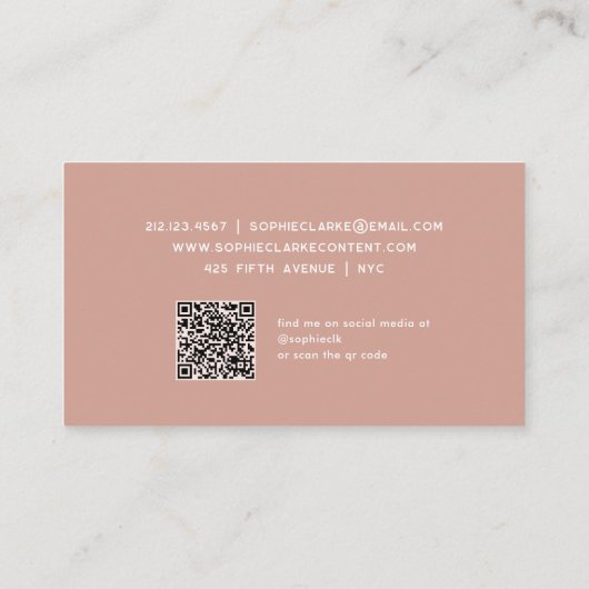 Carte De Visite Boho Terracotta | Script rétro avec code QR (Dos)