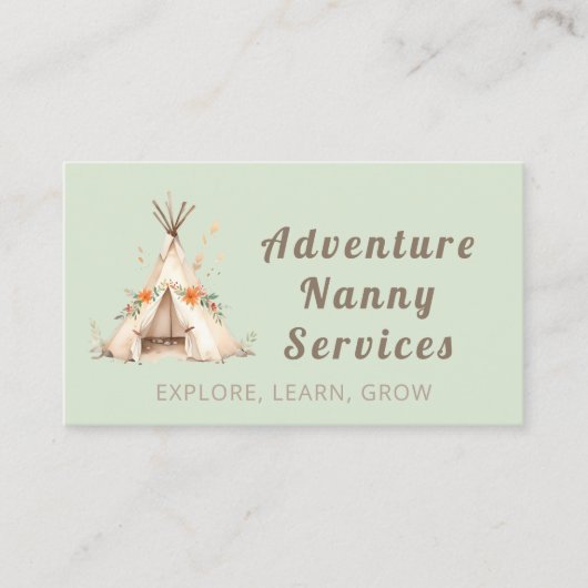 Carte De Visite Boho Tipi Aventure Nanny Babysitter Garde d'enfant (Devant)