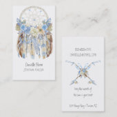 Carte De Visite Boho Tribal Dream Catcher Flèches Plumes fleurs (Devant / Derrière)