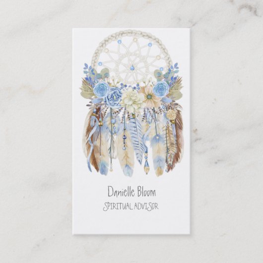 Carte De Visite Boho Tribal Dream Catcher Flèches Plumes fleurs (Devant)