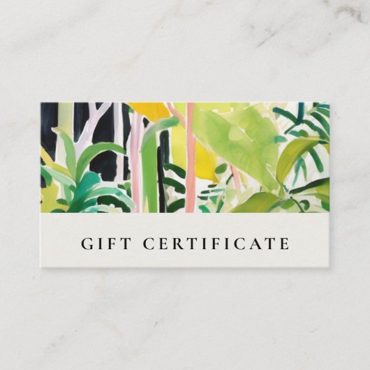 Carte De Visite Boho Tropical Foliage Botanical Gift Certificate (Devant)