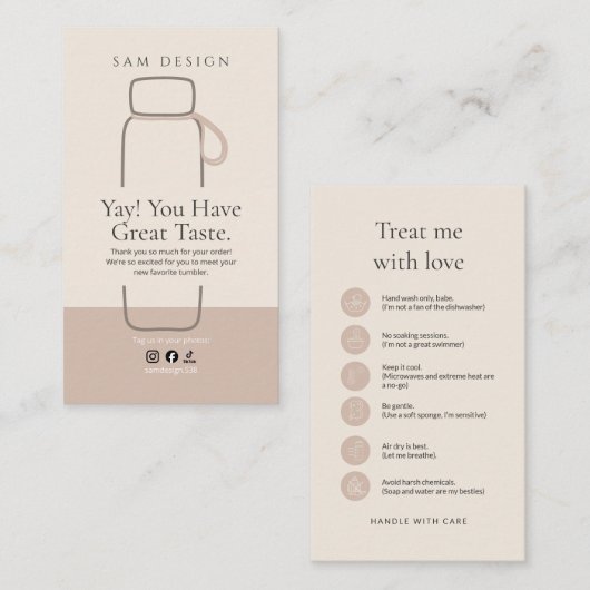 Carte De Visite Boho Tumbler Instruction Package Insert (Devant / Derrière)