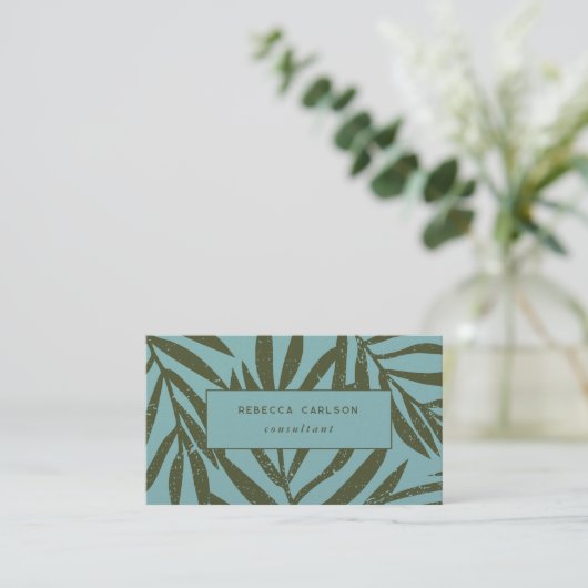 Carte De Visite Boho Turquoise Abstrait Grunge Botanique (Debout devant)