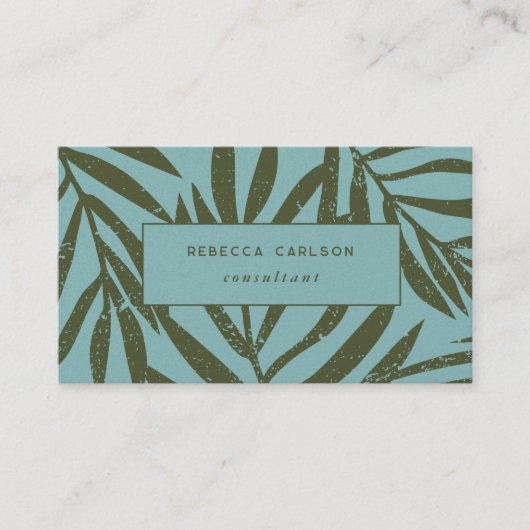 Carte De Visite Boho Turquoise Abstrait Grunge Botanique (Devant)