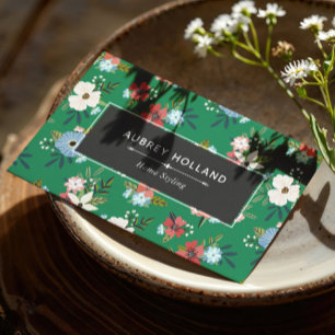 Carte De Visite Boho Vert Corail bleu Coral motif floral