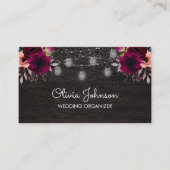 Carte De Visite Boho Violet Chaîne Fleur Lumière Bois Noir (Devant)